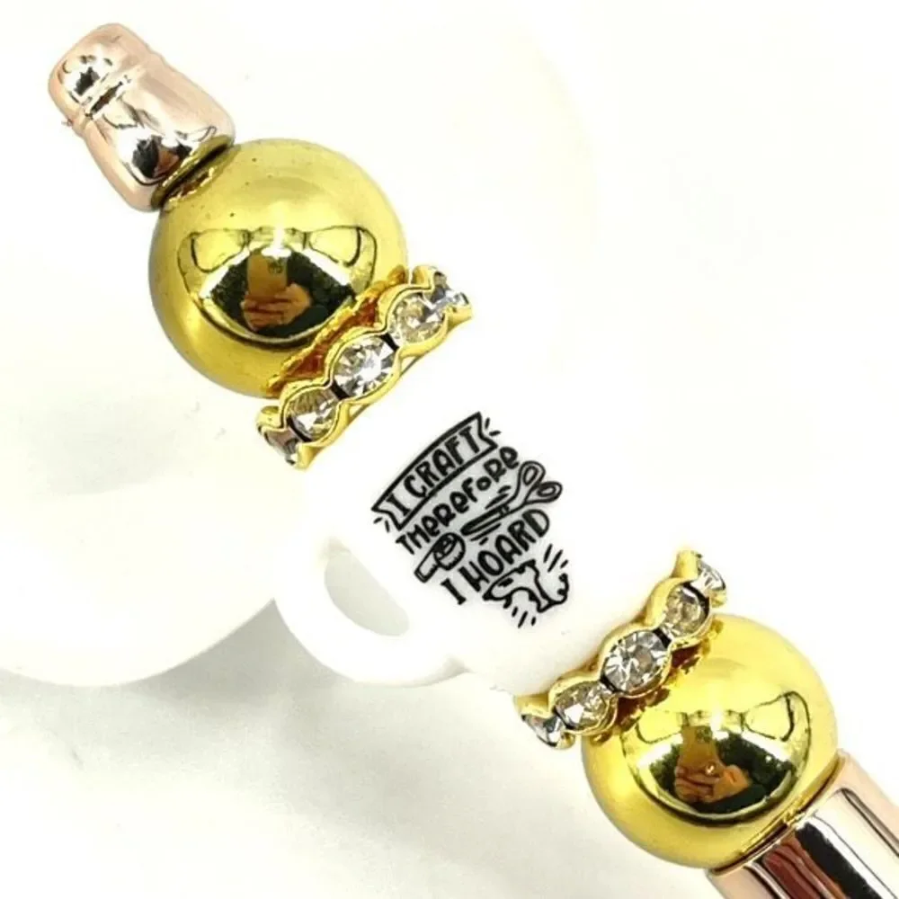 I craft therefore I hoard coffee mug cup pen handmade NEW bling rhinestone gold
